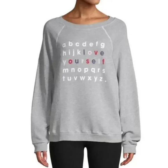 Wildfox Sweatshirt Crewneck Long Sleeve Alphabet Love Yourself Grey Size Small - Picture 1 of 8